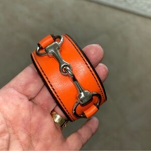 Leather Cuff Horsebit Bracelet Orange Leather 1 1/2 wide